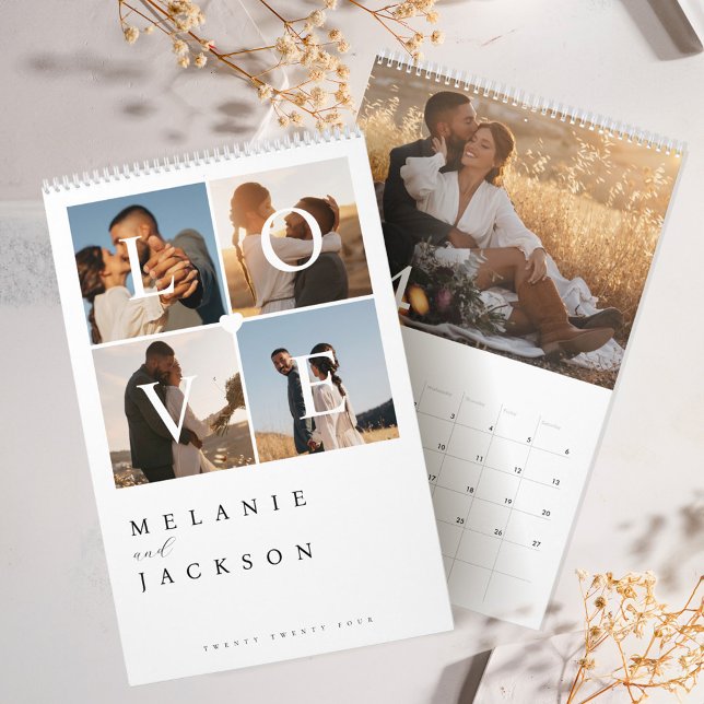 Calendrier Amour Moderne Élégant Couple Mariage Photo souveni (Love Modern Elegant Couple Wedding Photo Memories Calendar)