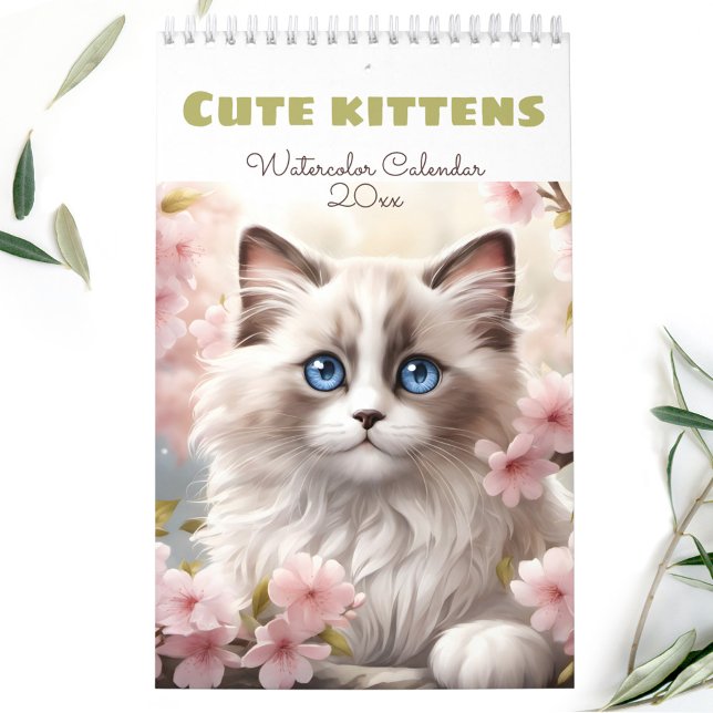 Calendrier Amoureux de les chats Cute Kittens Aquarelle saiso (Cat Lovers Cute Kittens Watercolor Seasonal Calendar)