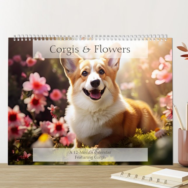 Calendrier Amoureux des chiens Corgis et Fleurs (Créateur téléchargé)