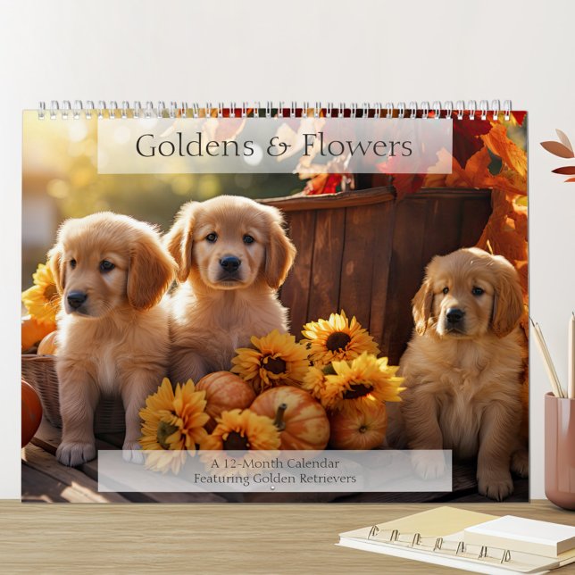 Calendrier Amoureux des chiens de trésors et de fleurs d'or (Créateur téléchargé)