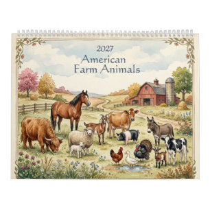 Calendrier Animaux de ferme américains - Deux pages 2027