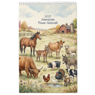 Calendrier Animaux de ferme américains - Page unique 2027