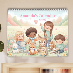 Calendrier Animaux pastel mignons personnalisés pour enfants