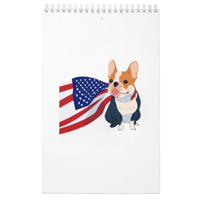 Calendrier Anime French Bulldog avec drapeau américain (Dos)