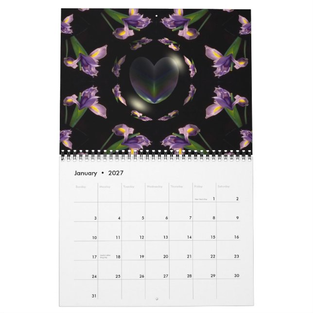 Calendrier Année En Coeurs Et Fleurs (Jan 2027)