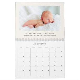 Calendrier Annonce de naissance de bébé photo élégante 2026