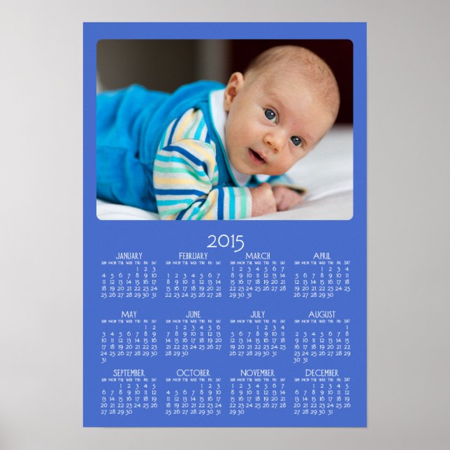 Calendrier annuel 2015 sur poster bleu personnalis (Devant)