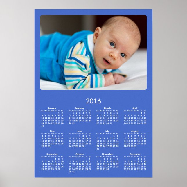 Calendrier annuel 2016 Poster Bleu Personnalisé (Devant)