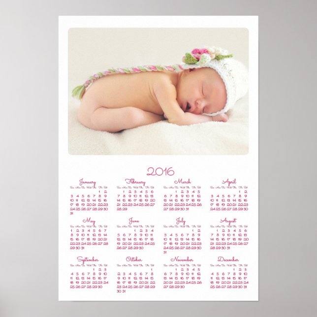 Calendrier annuel 2016 sur poster blanc personnali (Devant)