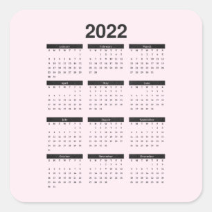 Calendrier annuel 2022 sur Sticker Carré rose pâle