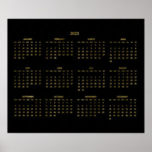 Calendrier Annuel 2023 Faux Gold Et Black Poster