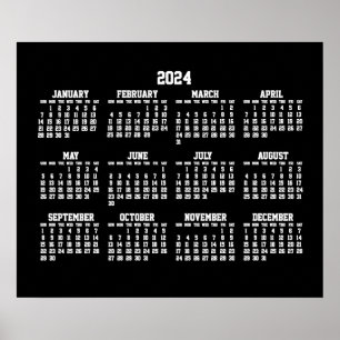 Calendrier annuel 2024 Poster noir