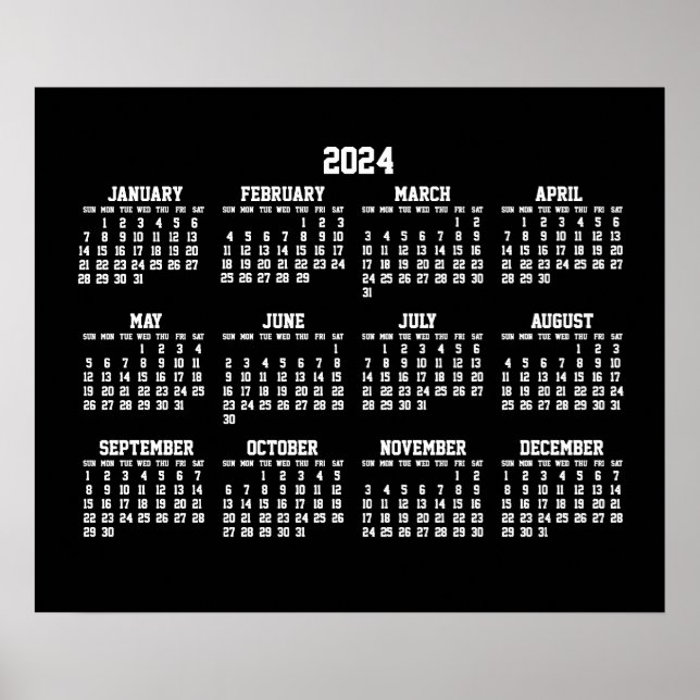 Calendrier annuel 2024 Poster noir (Devant)