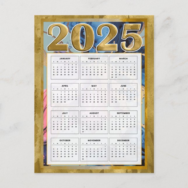 Calendrier annuel 2025 Carte du Nouvel An (Devant)