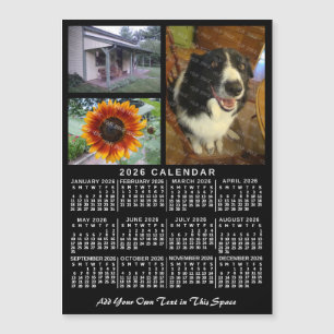 Calendrier annuel 2026 noir personnalisé avec 3 ph