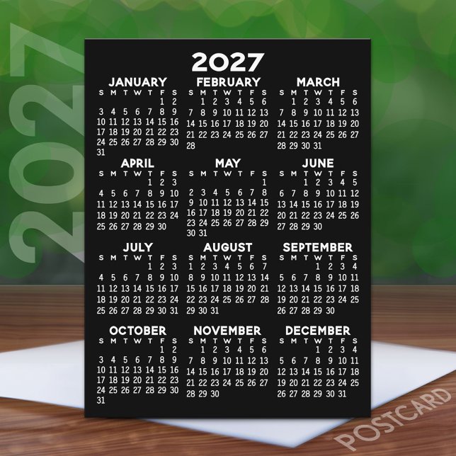 Calendrier annuel 2027 - Carte postale minimale de (2027 Calendar on a Postcard)