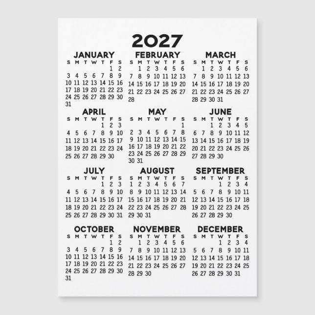 Calendrier annuel - Carte magnétique de base (Devant)