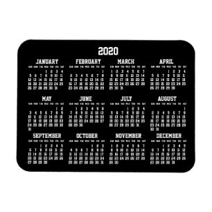 Calendrier annuel noir 2020 petits Magnets flexibl