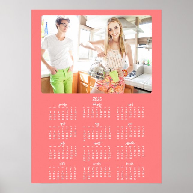 Calendrier Annuel Photo 2026 Affiche Corail (Devant)