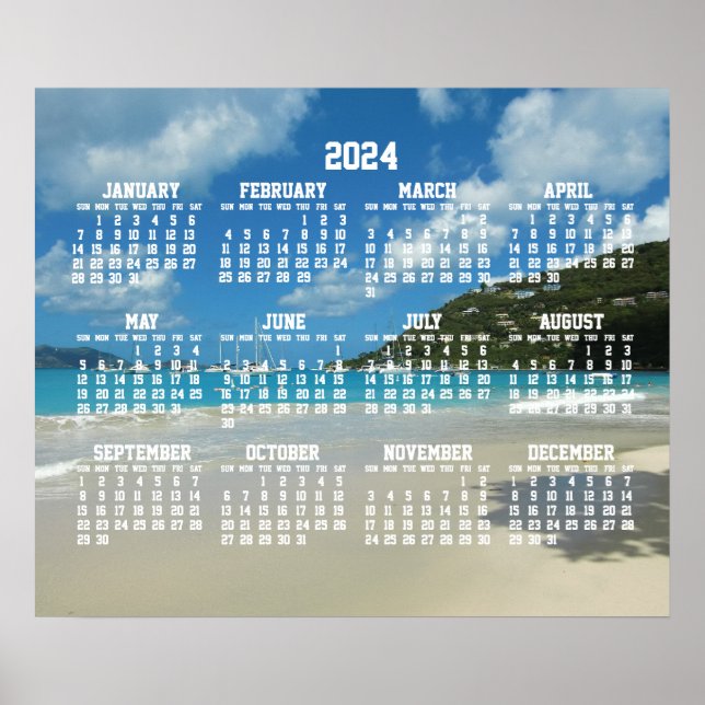 Calendrier Annuel Plage 2024 Avec Poster Photo (Devant)