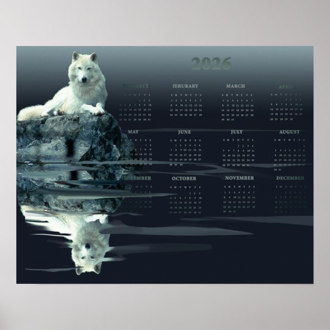 Calendrier annuel Poster White Wolf, Affiche de va (Devant)