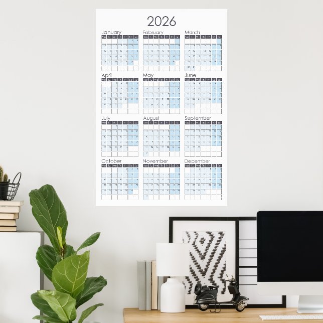 Calendrier annuel vertical 2026 Poster (Bureau à domicile)