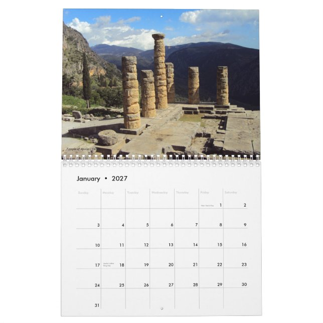 Calendrier Antiquités grecques (Jan 2027)
