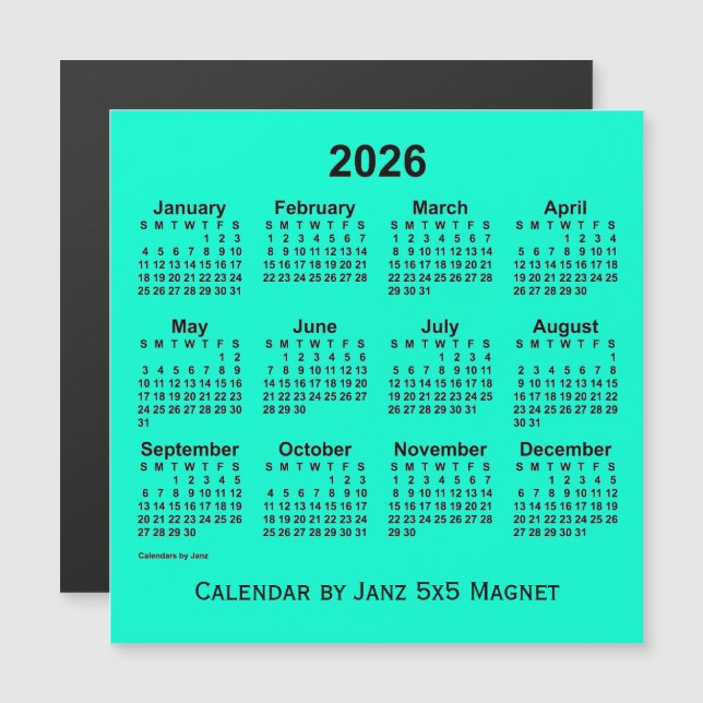 Calendrier Aquamarine 2026 par Janz 5x5 Magnet (Devant / Derrière)