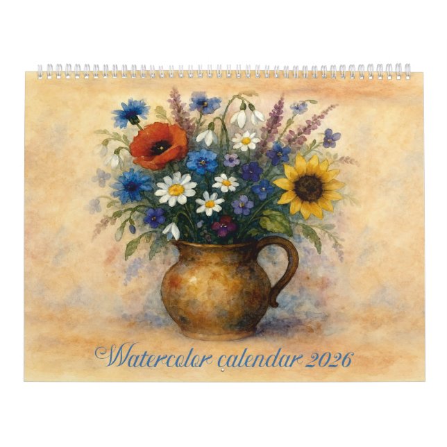 Calendrier aquarelle 2026 Jarre floral (Protection)