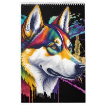 Aquarelle arc-en-ciel Sibérienne Husky