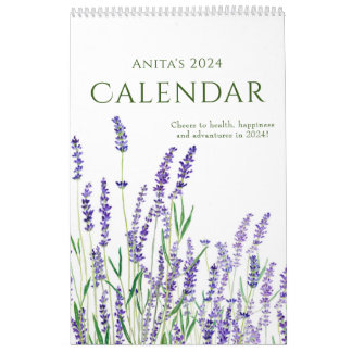Calendrier aquarelle bleu et violet floral calender 2024