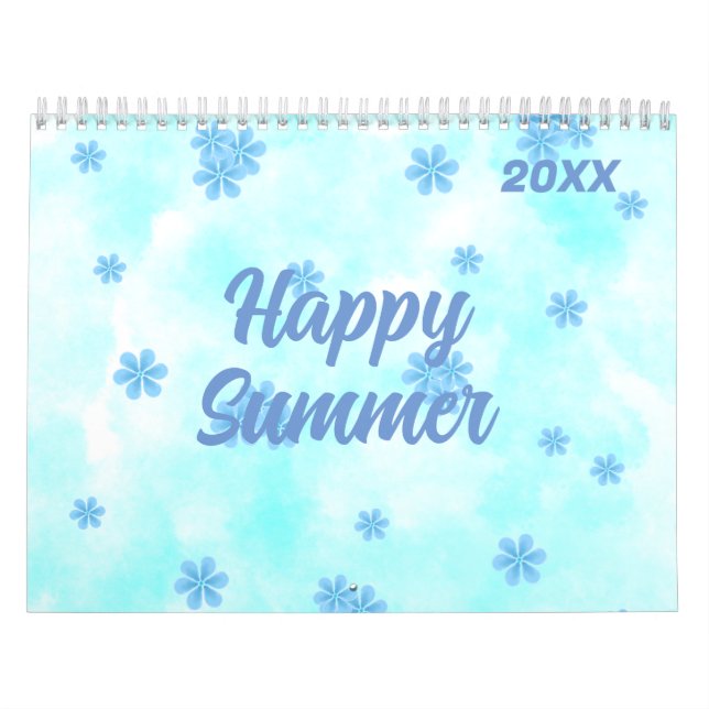 Calendrier aquarelle bleu rétro motif floral personnalisé (Protection)
