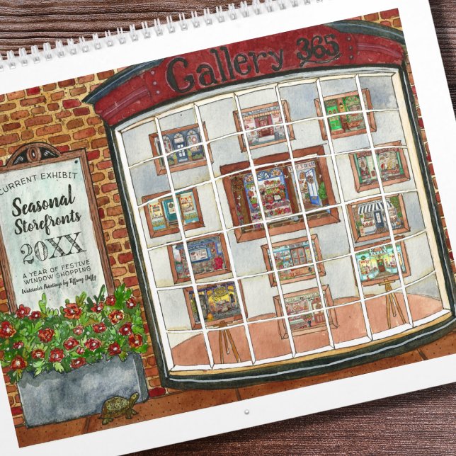 Calendrier Aquarelle Boutiques saisonnières N'importe quelle  (Seasonal Storefronts Watercolor Calendar)