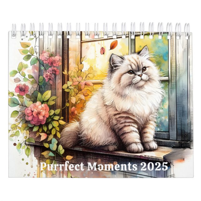 Calendrier Aquarelle classique Douze fleurs de race chats 202 (Protection)