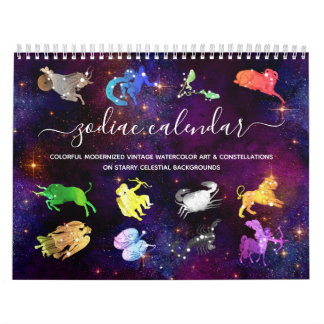 Calendrier Aquarelle cosmique colorée Signes zodiaques Artsy 