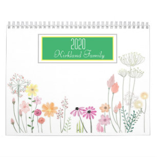 Calendrier Aquarelle Florale Nom de famille