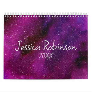 Calendrier Aquarelle Galaxies rose violet Personnalisé 2025