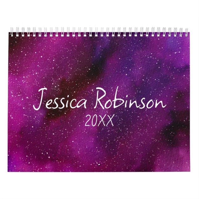 Calendrier Aquarelle Galaxies rose violet Personnalisé 2025 (Protection)