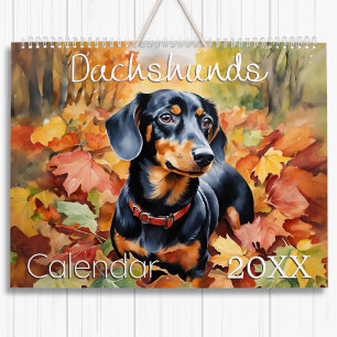 Calendrier Aquarelle moderne Chiens teckel Mural mignon