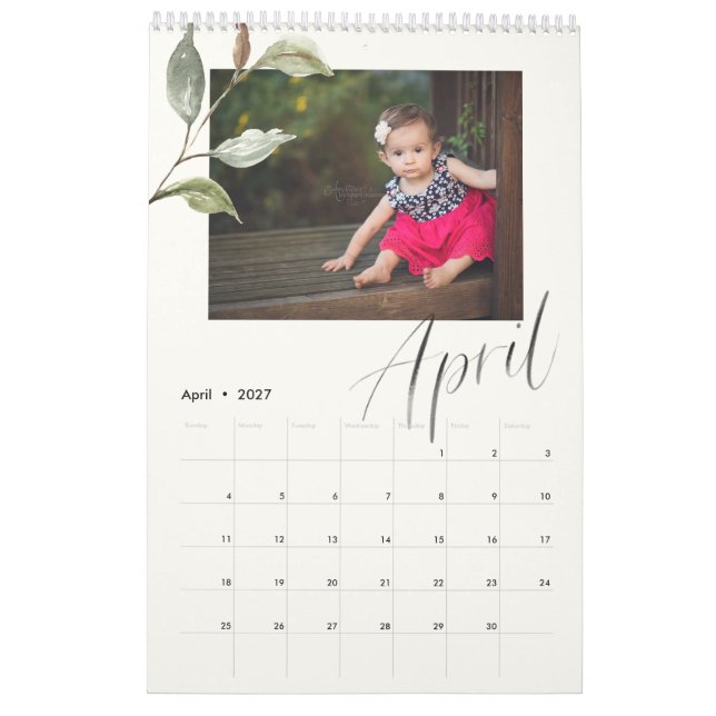 Calendrier Aquarelle moderne Eucalyptus Script Multi Photo (Apr 2027)