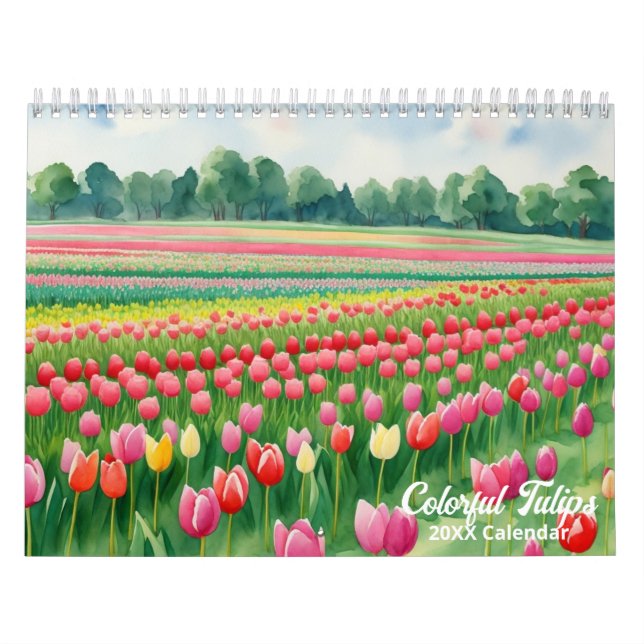 Calendrier Aquarelle Peinture Tulipes Flore colorée (Protection)