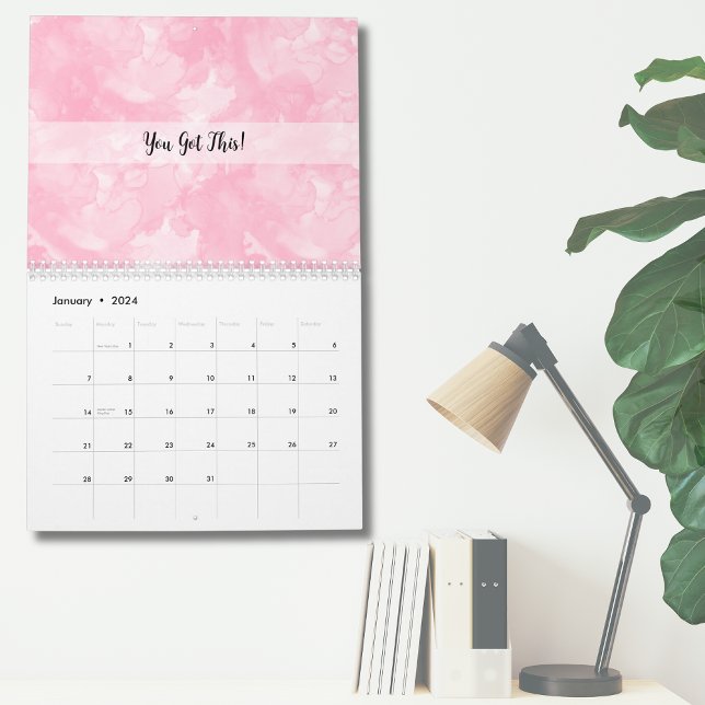 Calendrier Aquarelle rose moderne minimaliste (Customizable Pink Watercolor Modern Minimalist Calendar)