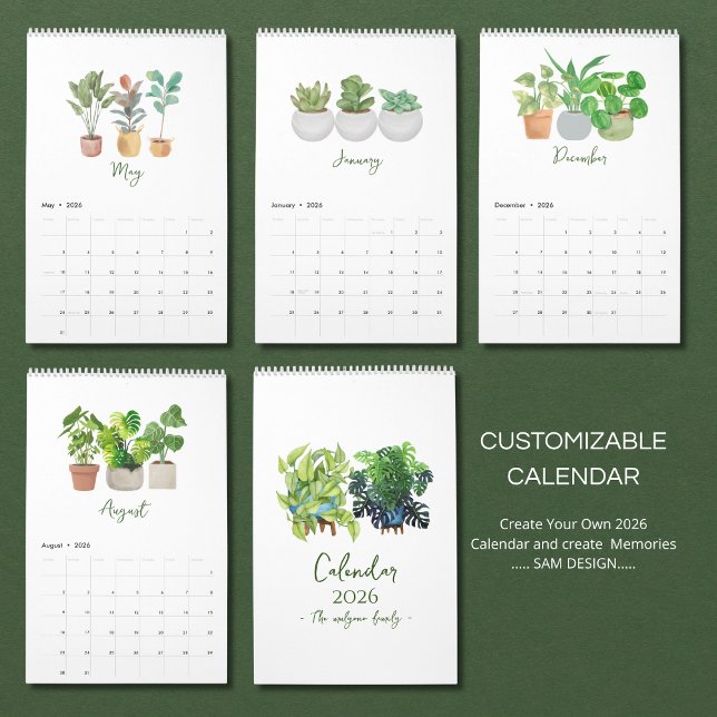 Calendrier Aquarelle Succulente & Feuille 2026 | B (Créateur téléchargé)