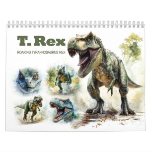 Calendrier aquarelle Tyrannosaurus Rex rugissant