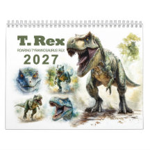 Calendrier aquarelle Tyrannosaurus Rex rugissant 2