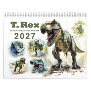 Calendrier aquarelle Tyrannosaurus Rex rugissant 2
