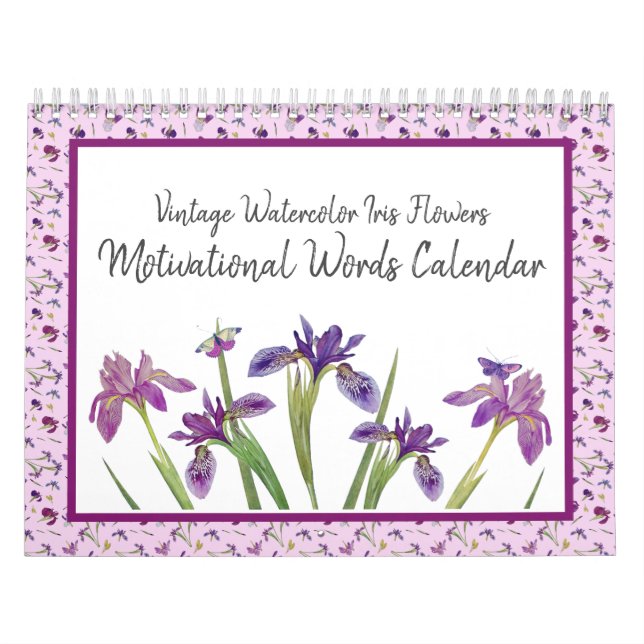 Calendrier Aquarelle vintage Fleurs Iris Mots Motivationnels (Protection)