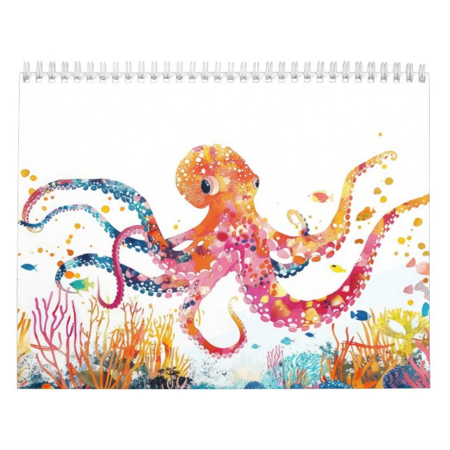 Calendrier Aquarelle Whimsical Animaux colorés (Protection)