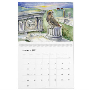 Calendrier Aquarelles de imaginaire du zodiaque d'hibou