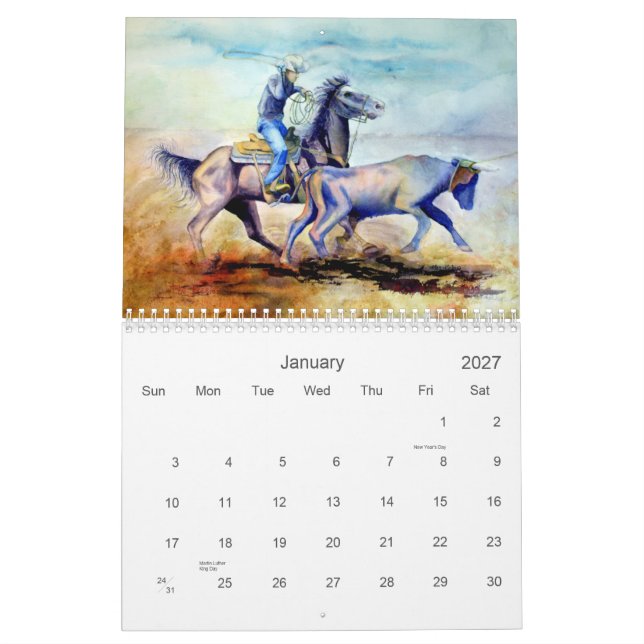 Calendrier Aquarelles occidentales (Jan 2027)
